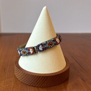 Vintage Micro Mosaic 5 Panel Bracelet Flowers Millefiore Italian Brass - 7.25”